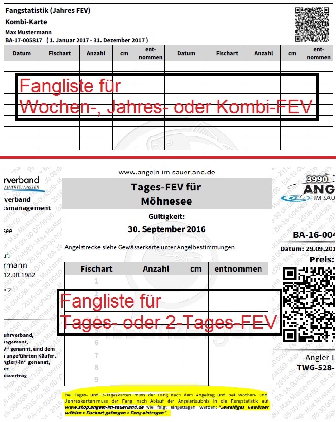 Fangliste für Wochen-, Jahres- oder Kombi-FEV